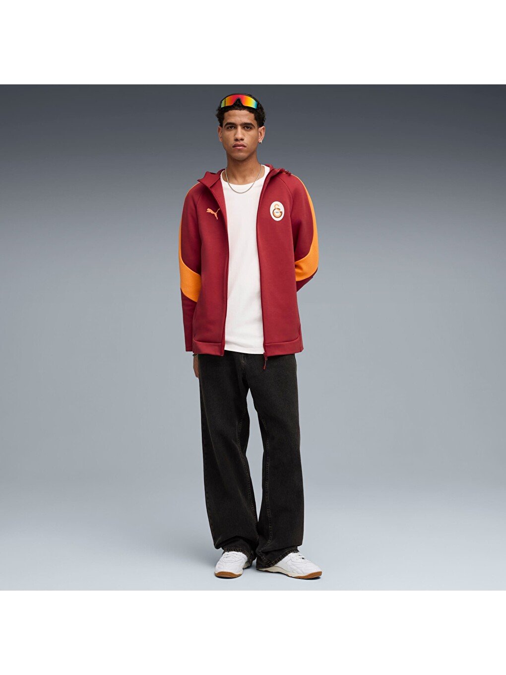 Kırmızı GALATASARAY EVOSTRIPE Erkek Kapüşonlu Fermuarlı Sweatshirt-3