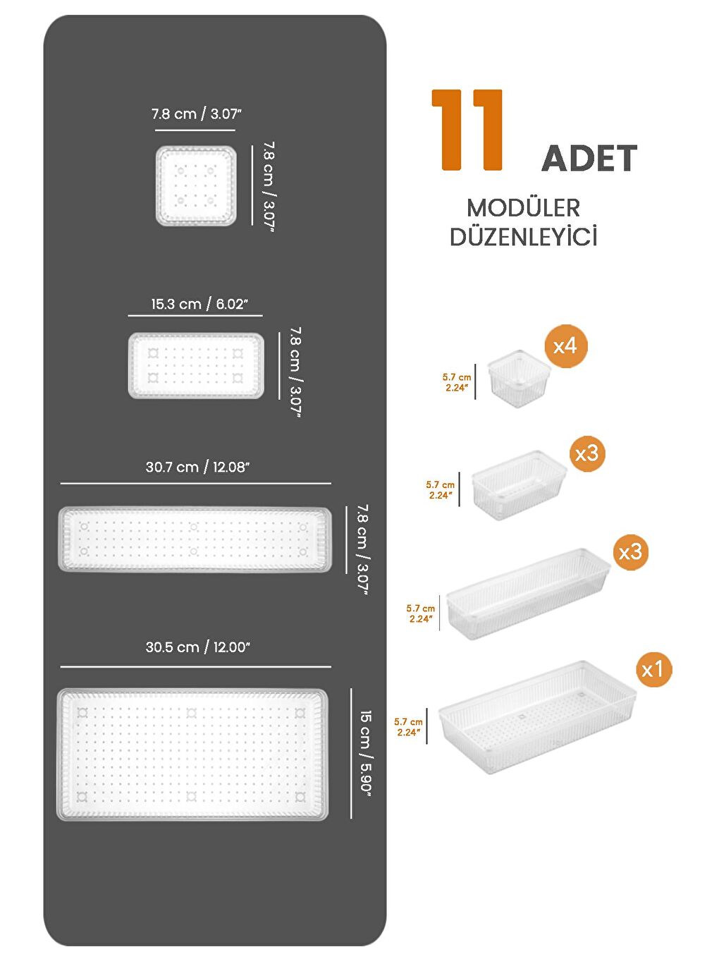 Renksiz 11 Parça Modüler Kaşıklık Seti Ayarlanabilir Mutfak Çekmece İçi Düzenleyici Organizer Şeffaf-1