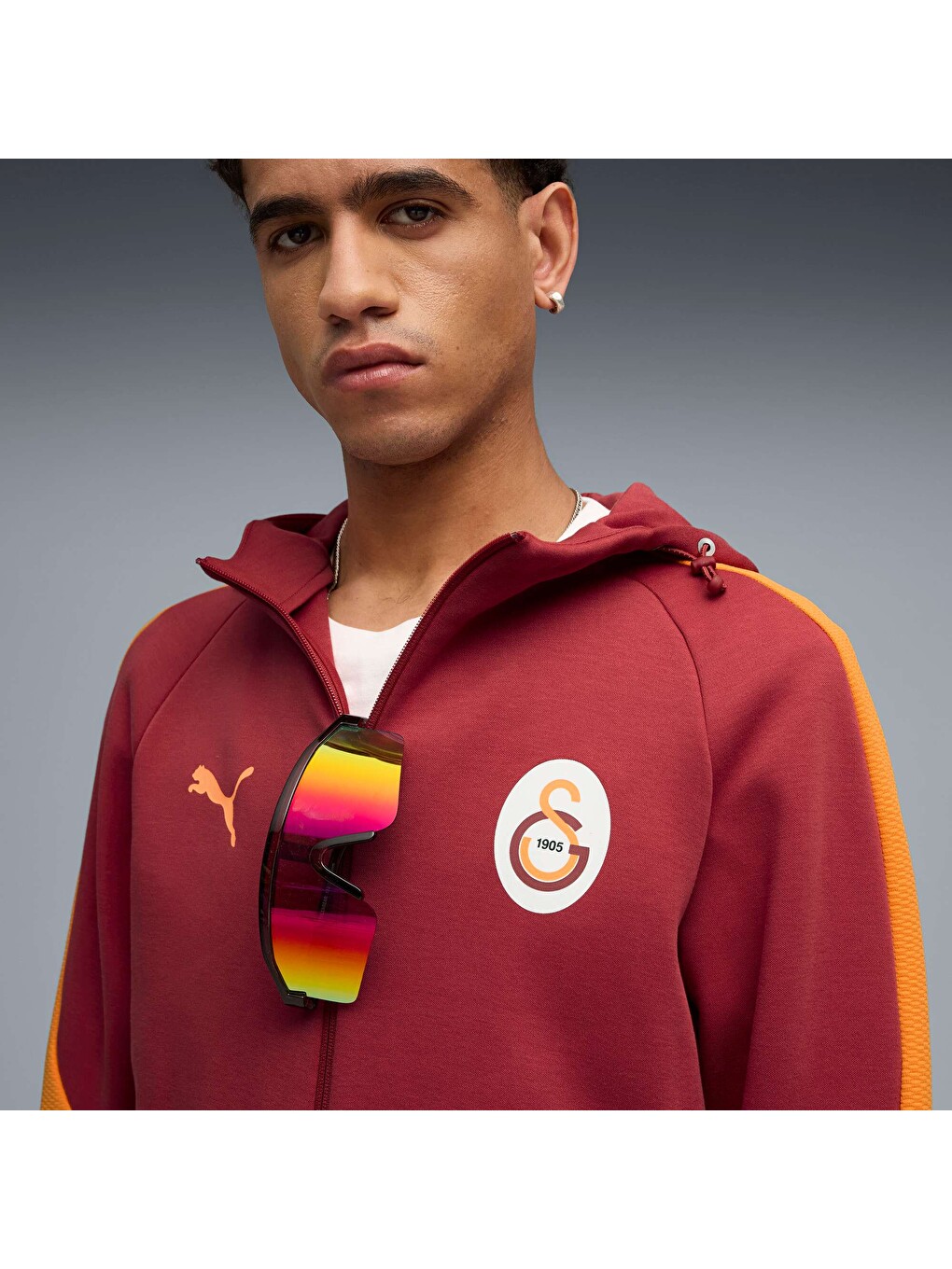 Kırmızı GALATASARAY EVOSTRIPE Erkek Kapüşonlu Fermuarlı Sweatshirt-4