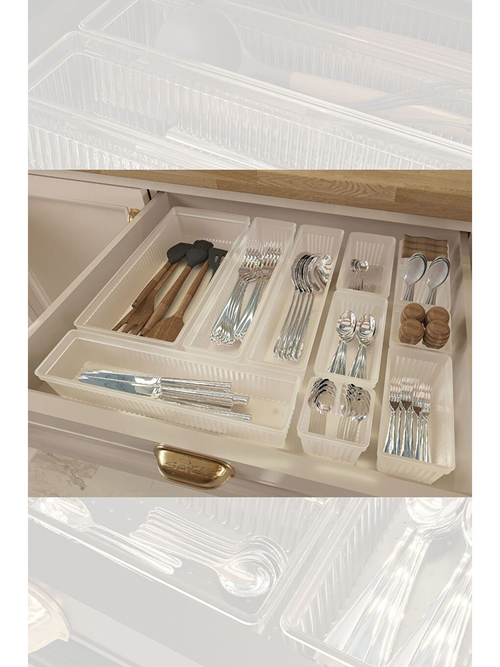 Renksiz 11 Parça Modüler Kaşıklık Seti Ayarlanabilir Mutfak Çekmece İçi Düzenleyici Organizer Şeffaf-3