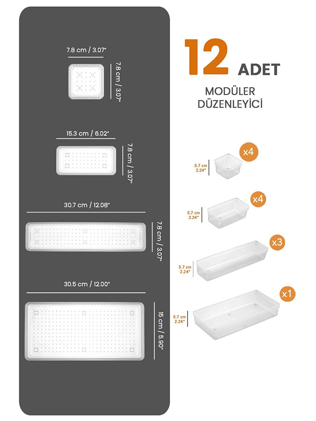 Renksiz 12 Parça Modüler Kaşıklık Seti Ayarlanabilir Mutfak Çekmece İçi Düzenleyici Organizer Şeffaf-1
