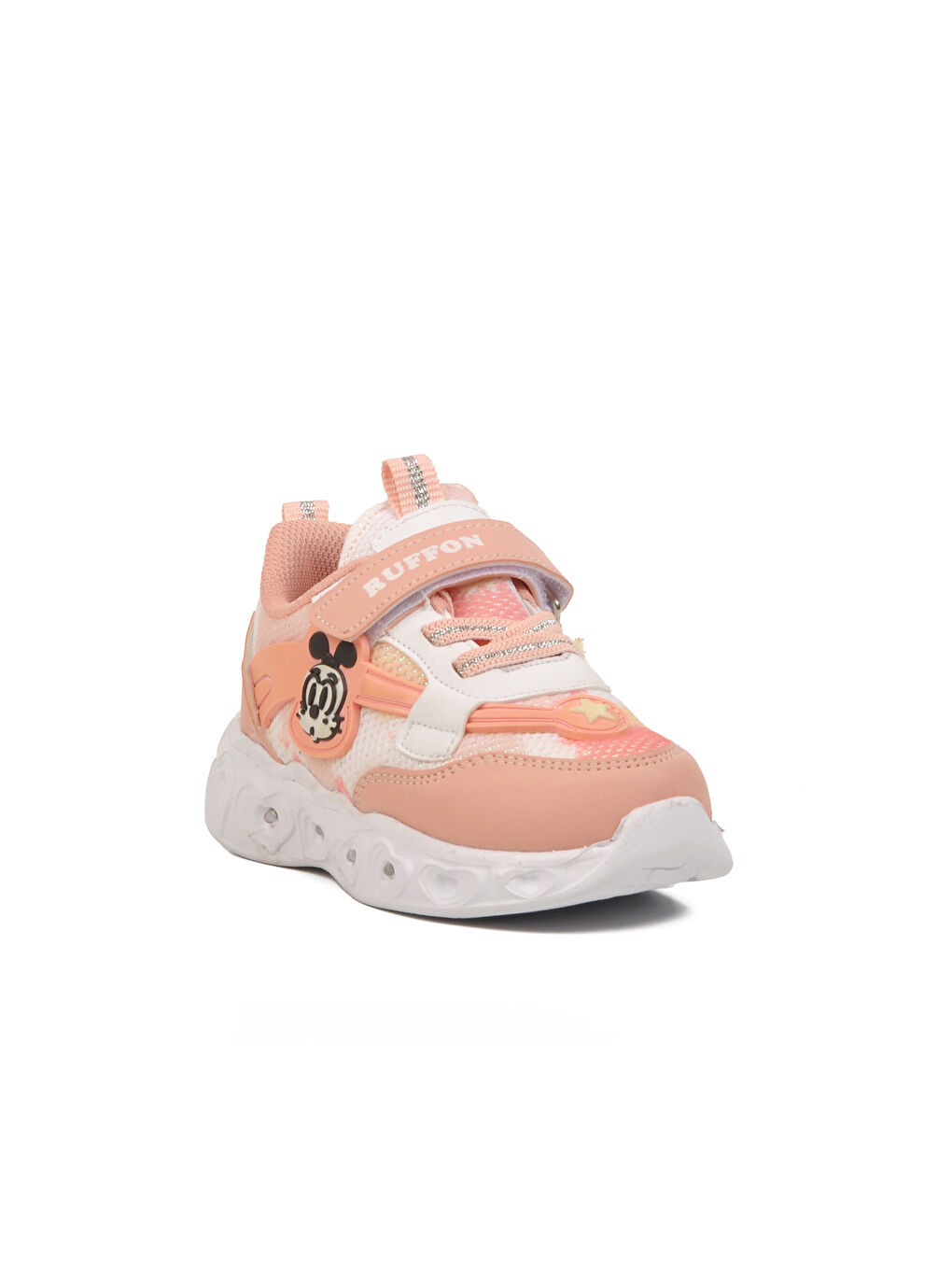 Ayakmod Pembe Pudra Simli Cırtlı Işıklı Hafif Kız Çocuk Spor Ayakkabı Ruffon B - 2