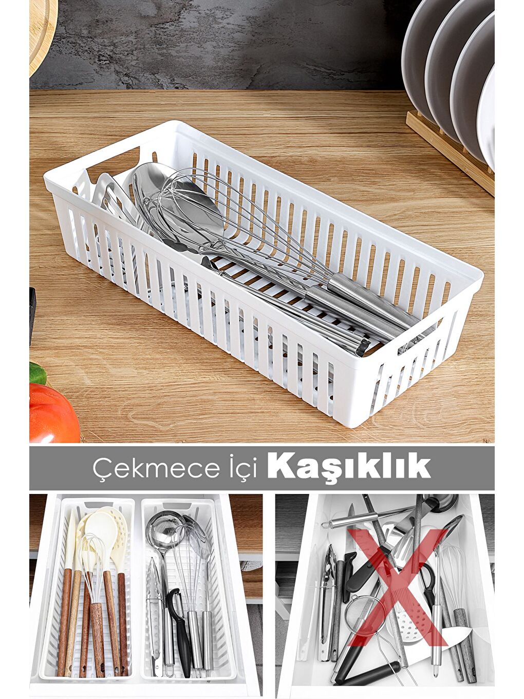 1 Adet Modüler Kaşıklık Mutfak Düzenleyici Çekmece İçi Organizer Bıçaklık Kepçelik Beyaz