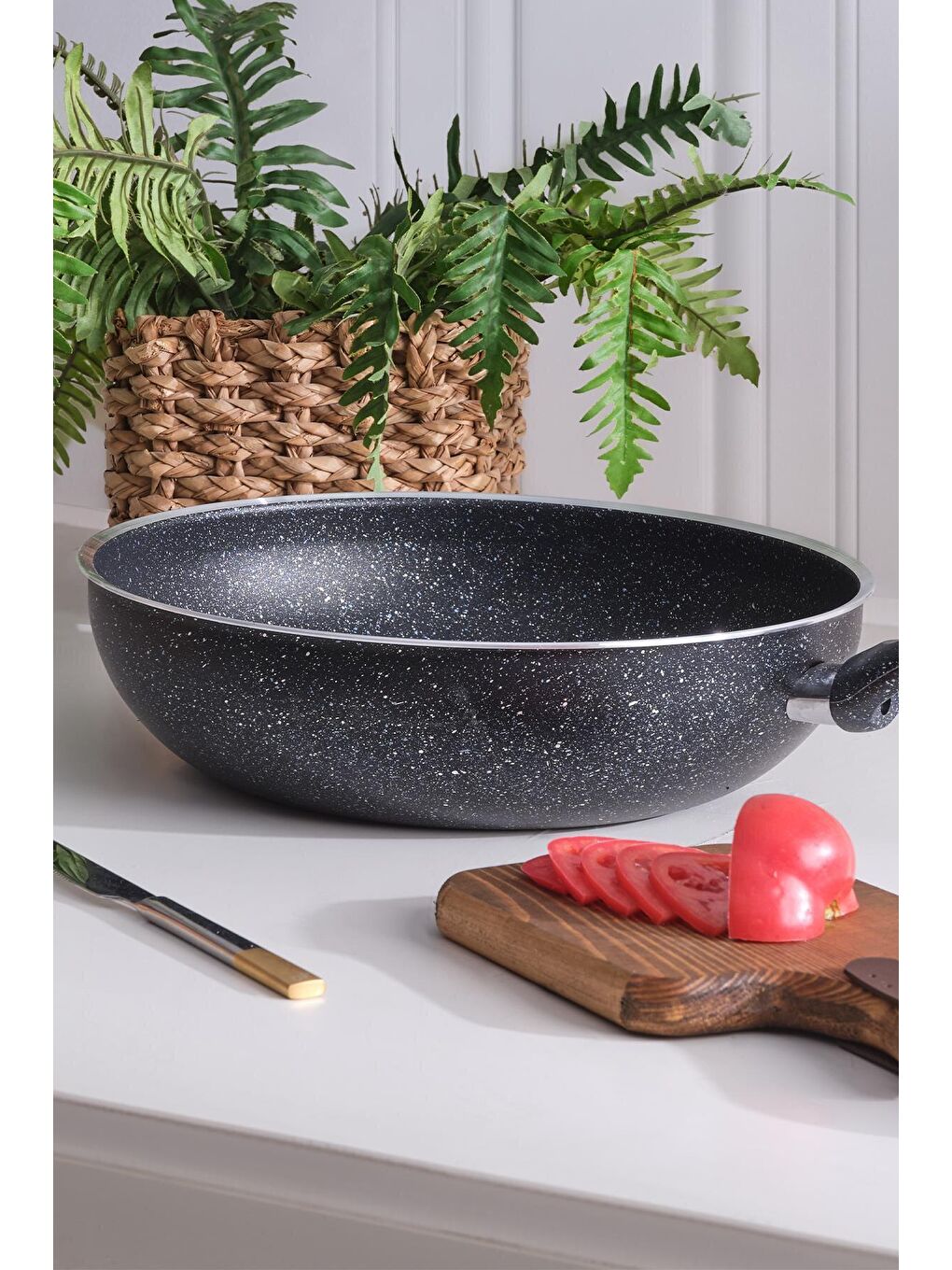 MaisonArt Siyah Wok Tava 26 Cm Granit Derin Vok Tavası - 1