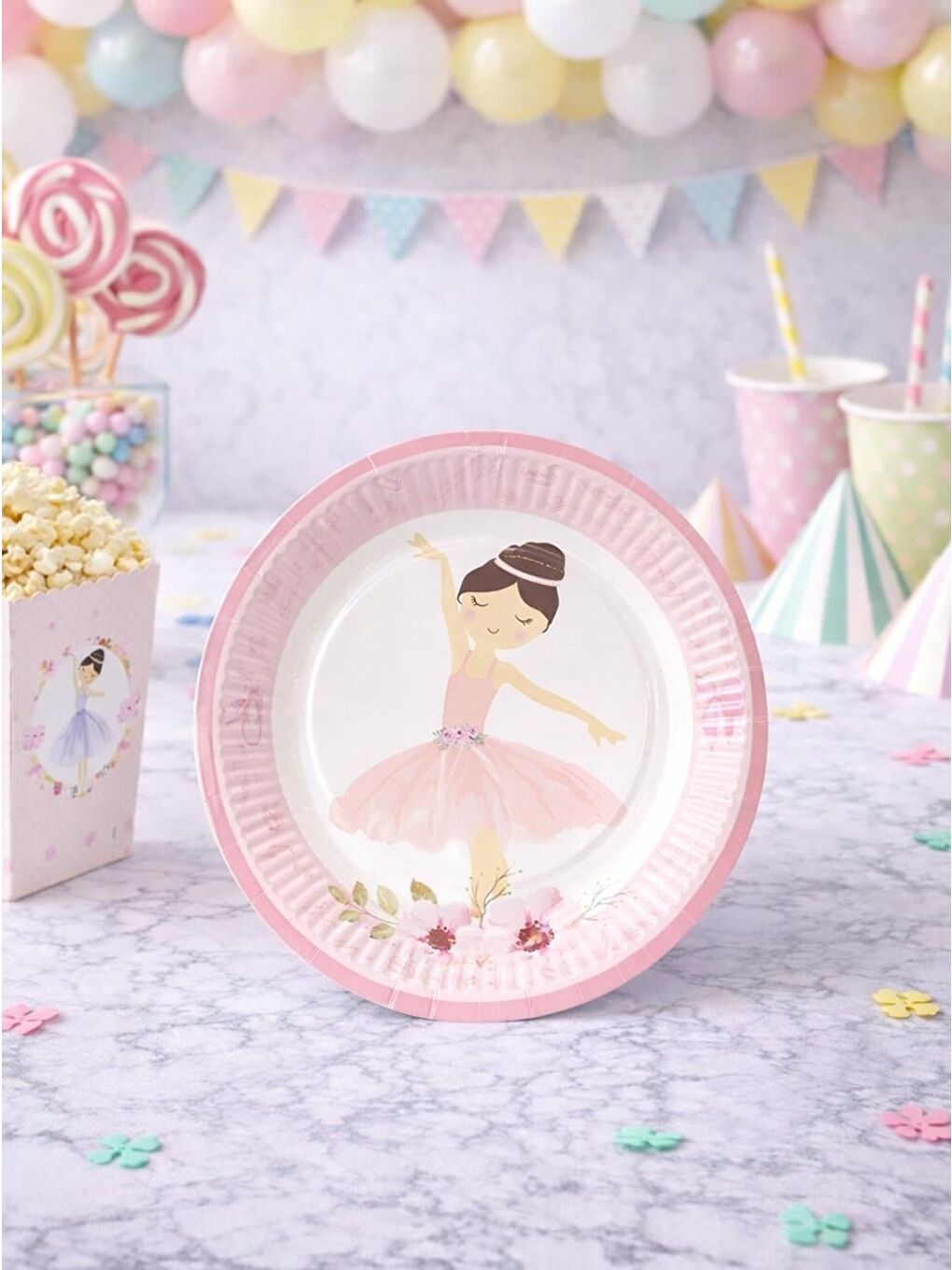 Pembe Balerin Temalı Tabak Karton Doğum Günü Tabağı 8'li