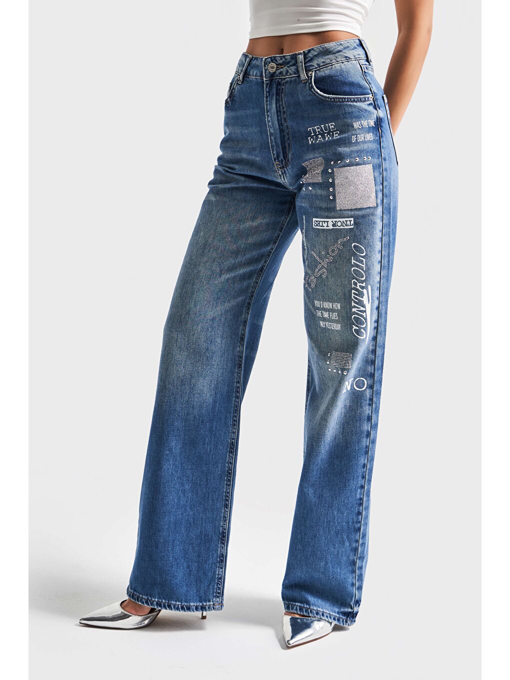 Mavi Kadın T.Kot Rengi 2S5-72 Baskılı Parlak Taşlı Straight Fit %100 Pamuk Tasarım Denim Jean