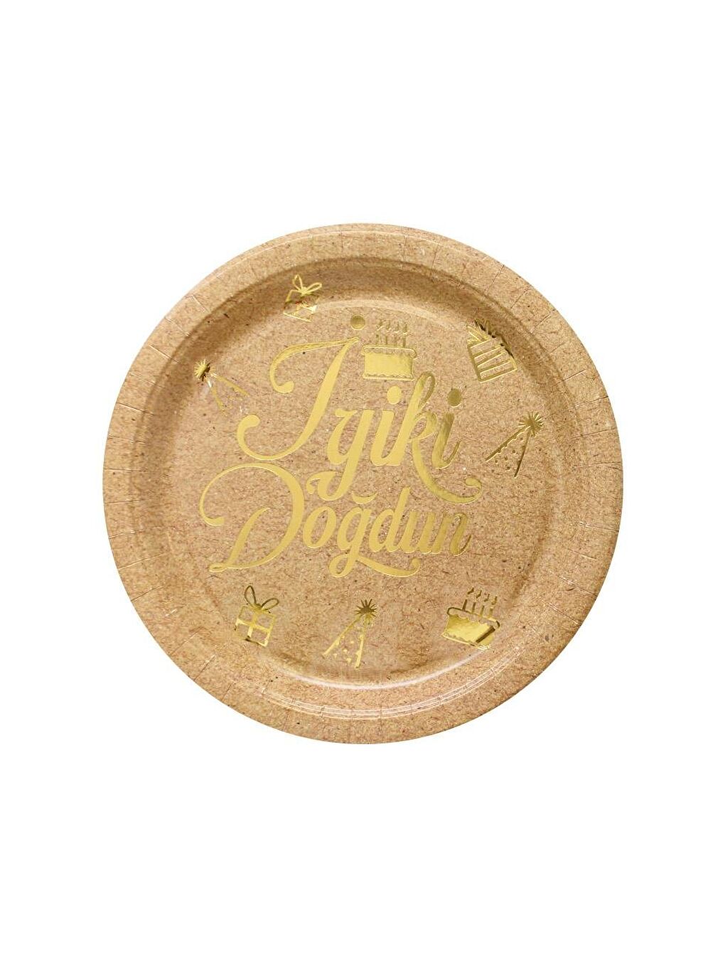 Kahverengi İyi Ki Doğdun Yazılı Doğum Günü Parti Tabak Bardak Set Kraft 8'li-1