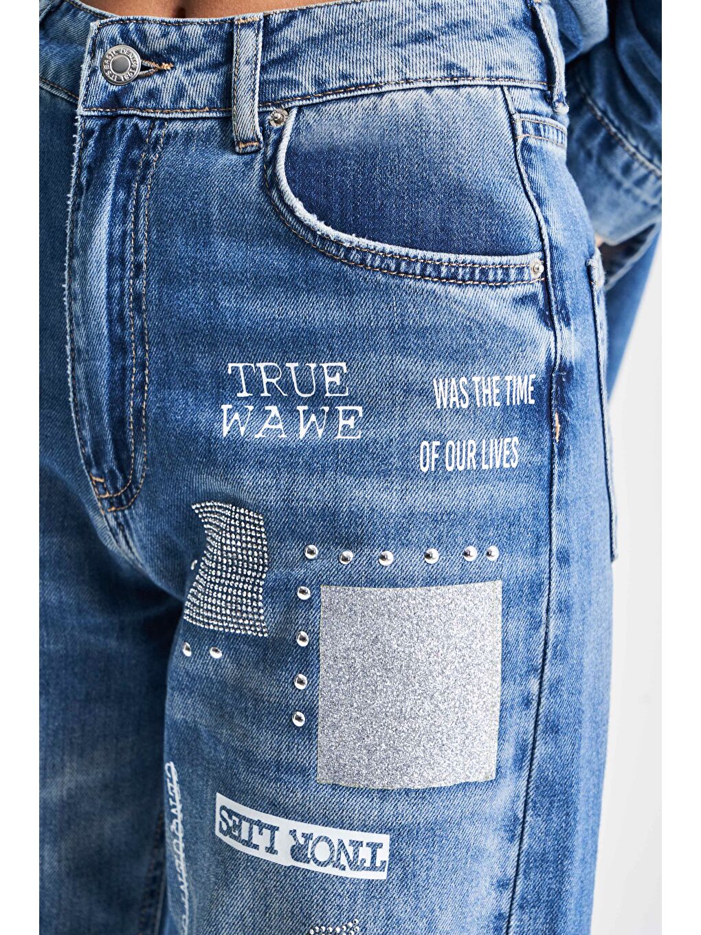 Mavi Kadın T.Kot Rengi 2S5-72 Baskılı Parlak Taşlı Straight Fit %100 Pamuk Tasarım Denim Jean-3