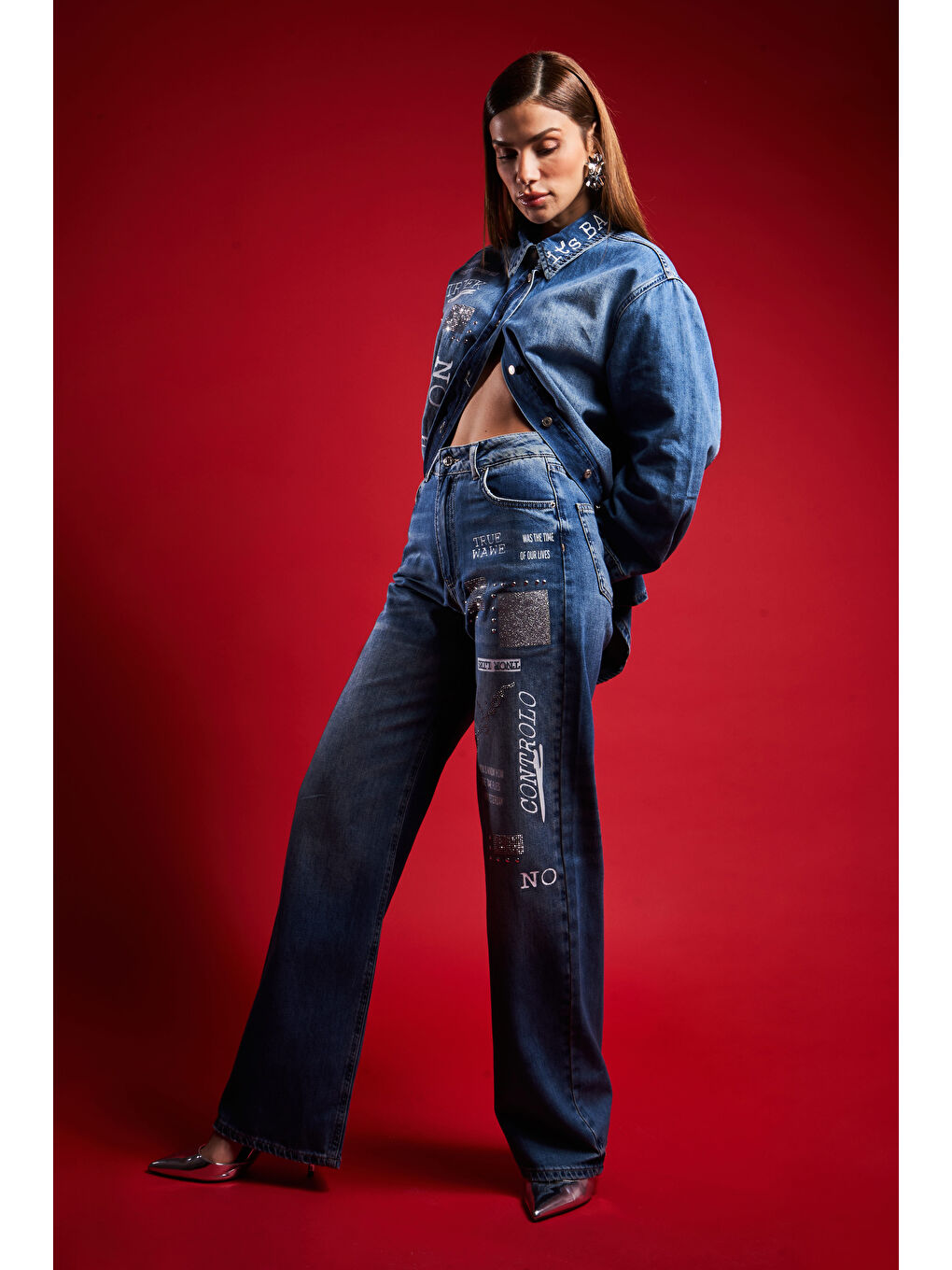 Mavi Kadın T.Kot Rengi 2S5-72 Baskılı Parlak Taşlı Straight Fit %100 Pamuk Tasarım Denim Jean-4