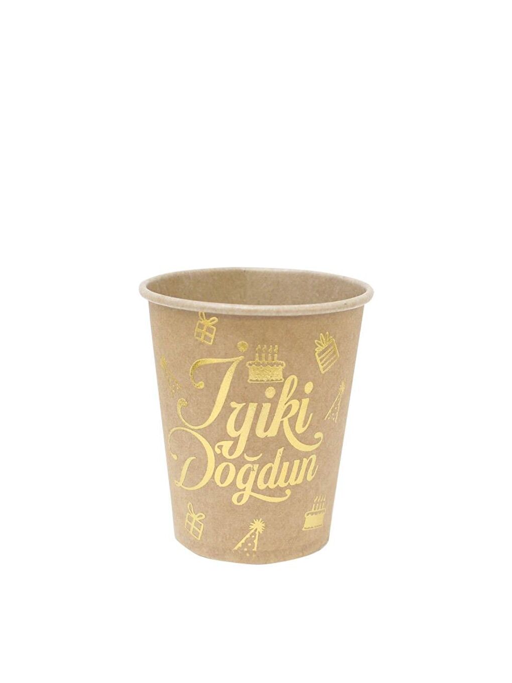 Kahverengi İyi Ki Doğdun Yazılı Doğum Günü Parti Tabak Bardak Set Kraft 8'li-2