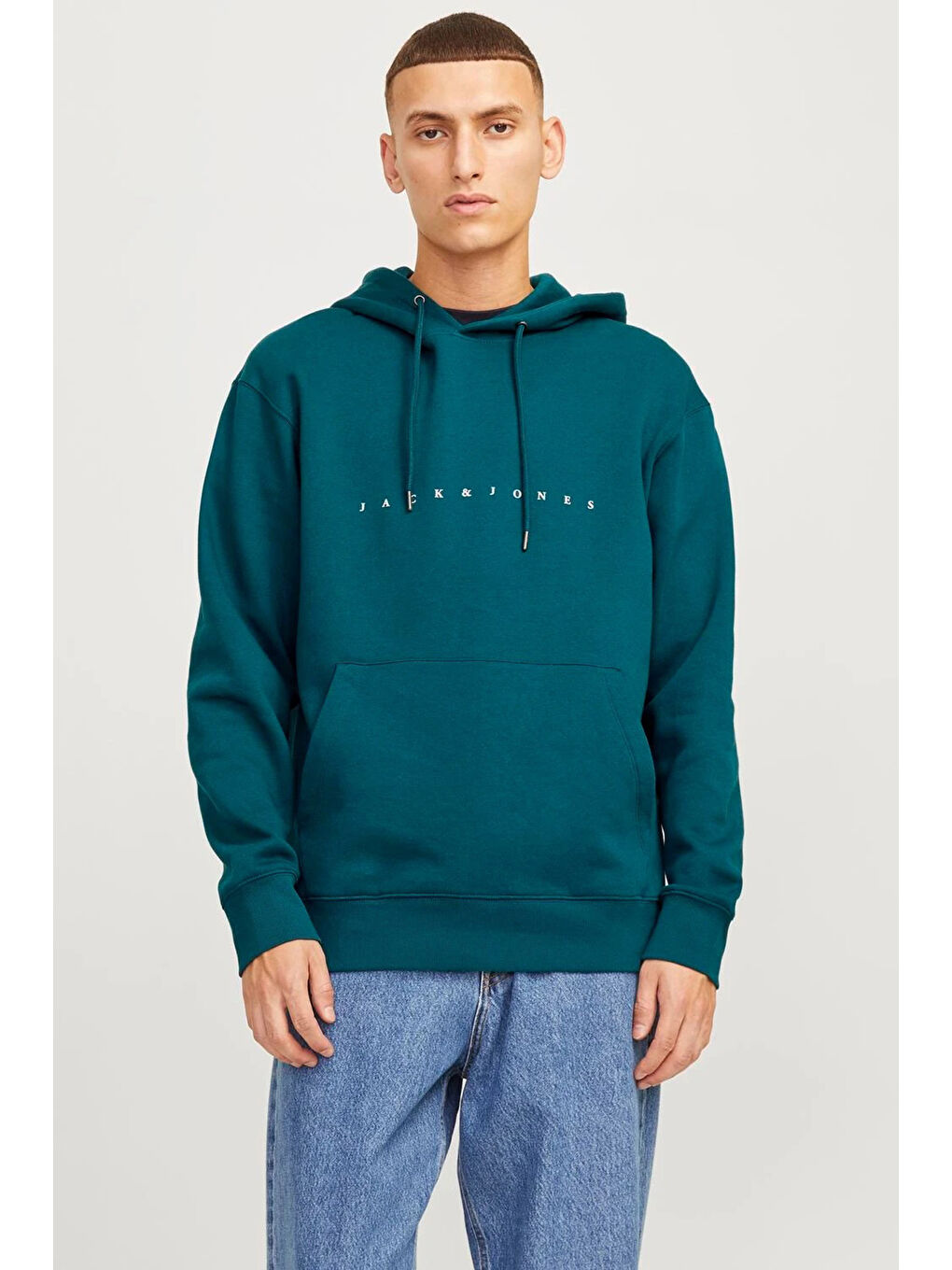 Jack & Jones Koyu Yeşil Essentials Jjestar Kapüşonlu Cepli Relaxed Fit Erkek Sweat