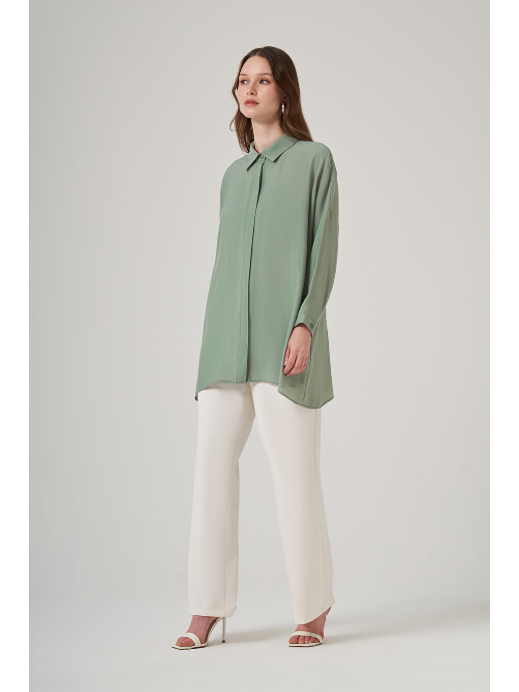 Oversize Basic Yazlık Gömlek 3001 Küf Yeşili-1