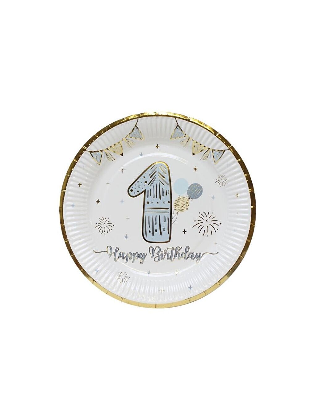 1 Yaş Mavi Gold Doğum Günü Parti Tabağı – 6'lı-1