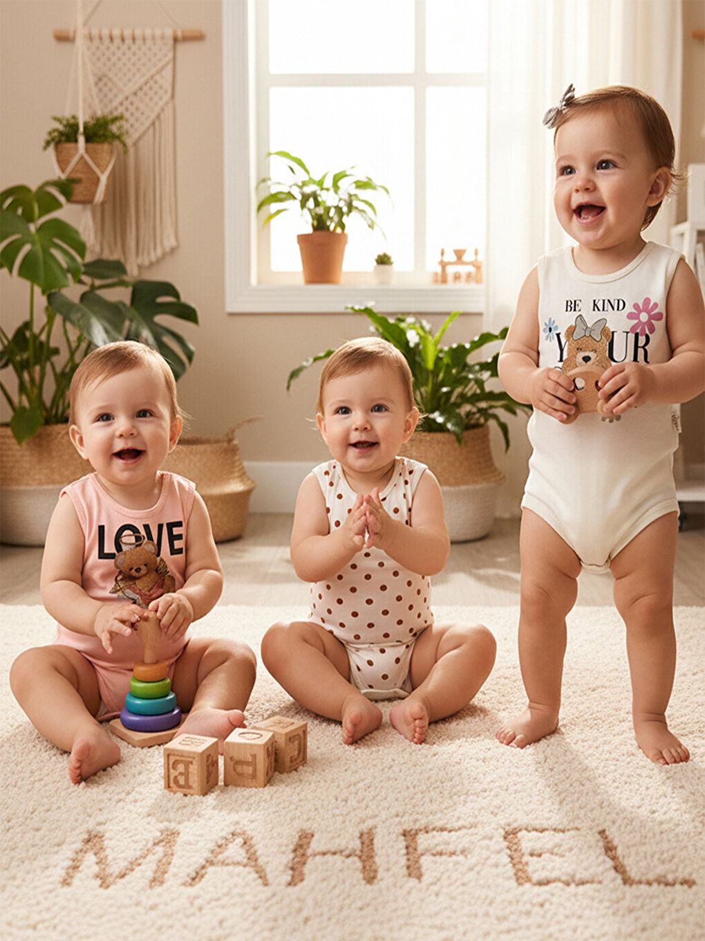 Kahverengi 3'Lü Kız %100 Pamuklu Atlet Çıtçıtlı Bebek Body Zıbın 777-827-1