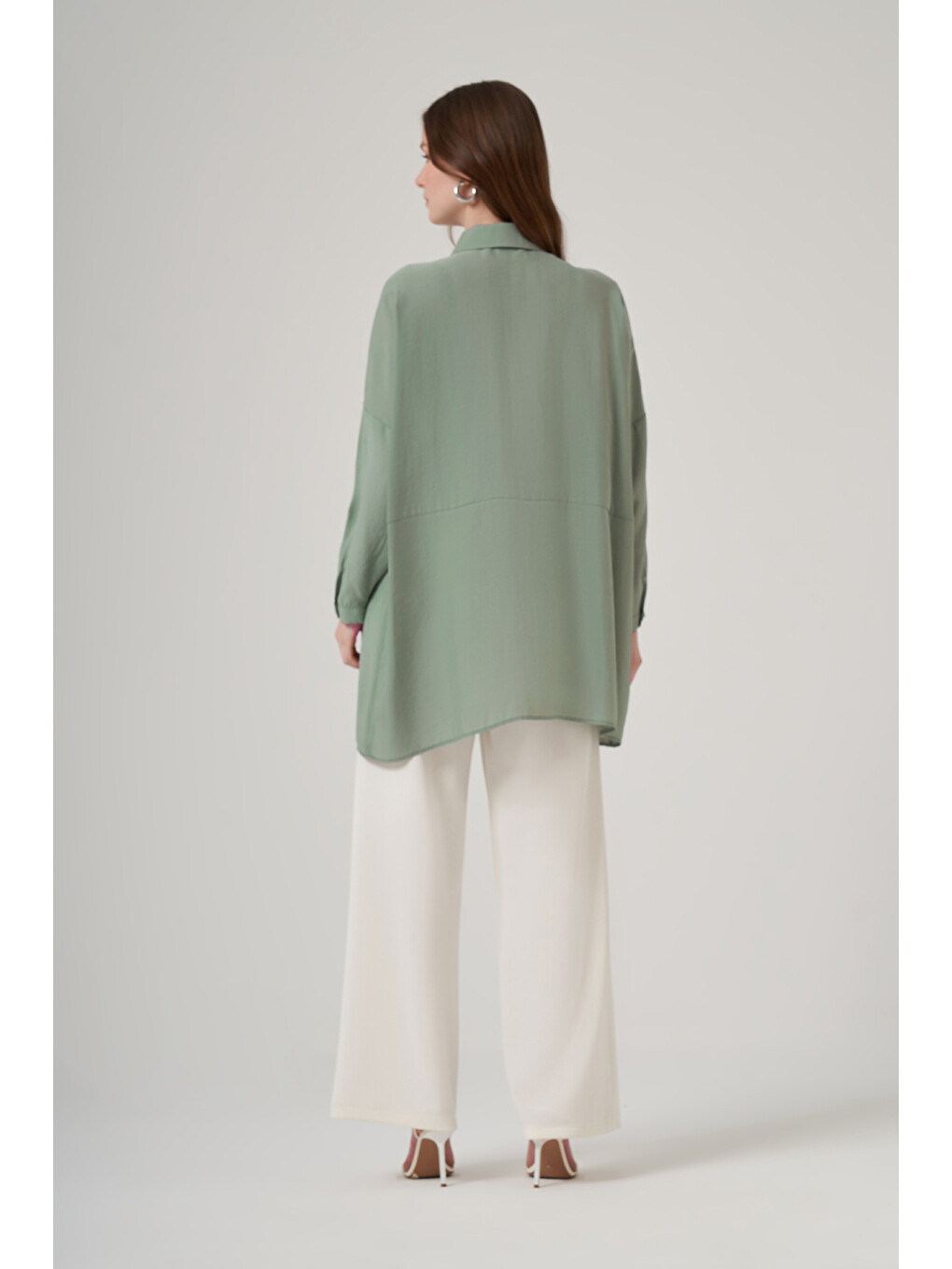 Oversize Basic Yazlık Gömlek 3001 Küf Yeşili-3