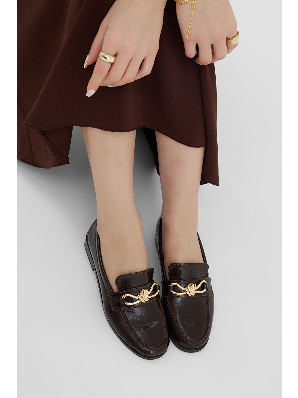 Kahverengi Kadın Kahve Kadın Klasik Loafer Toka Detayl Babet Günlük  Babet-2