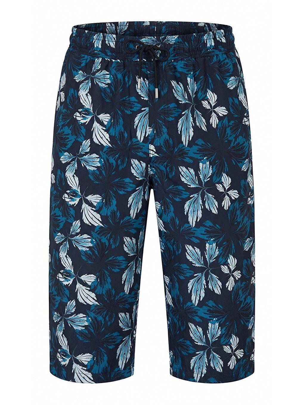 Yaprak Desenli Mavi Uzun Erkek Havuz Ve Deniz Şortu 6003