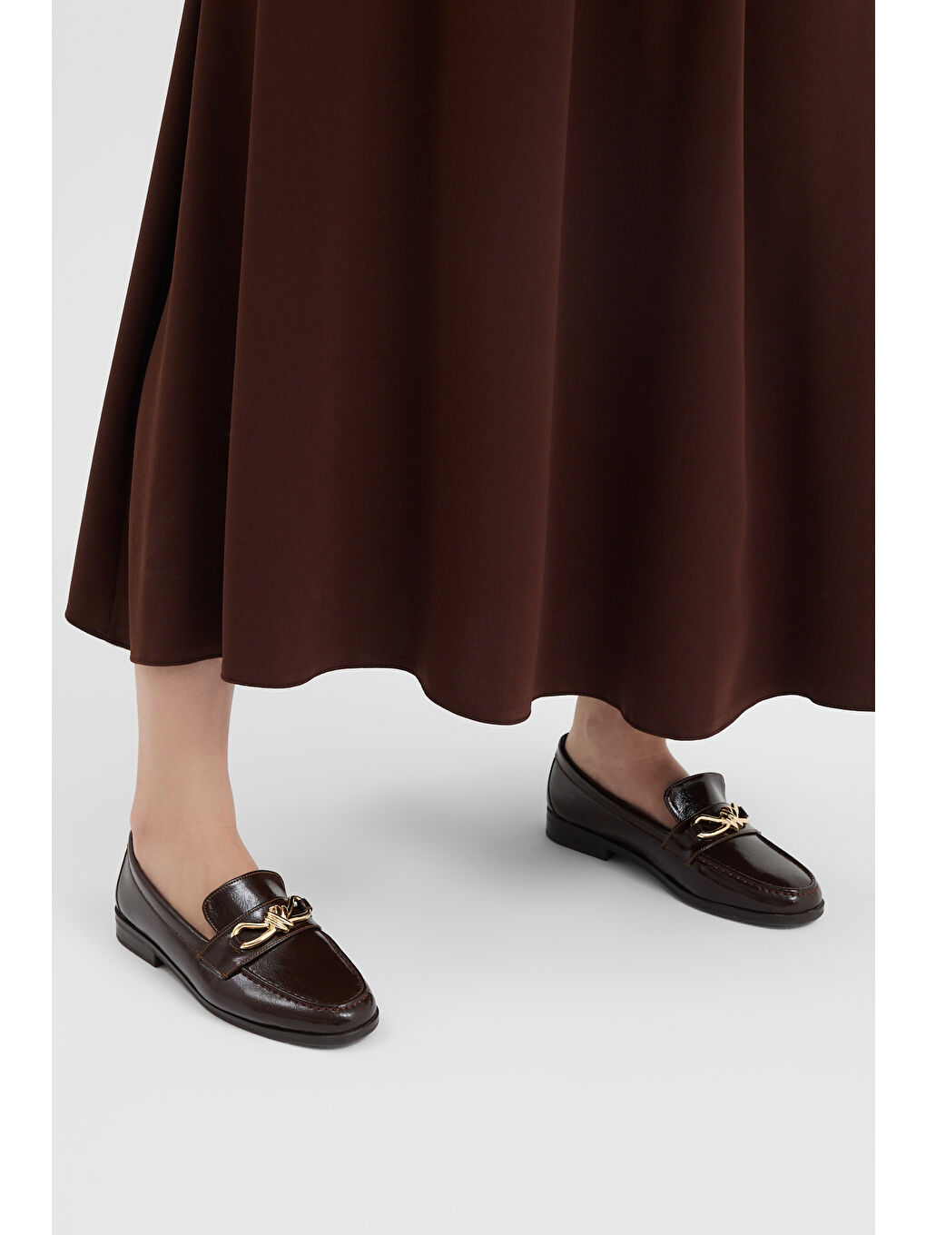 Kahverengi Kadın Kahve Kadın Klasik Loafer Toka Detayl Babet Günlük  Babet-3