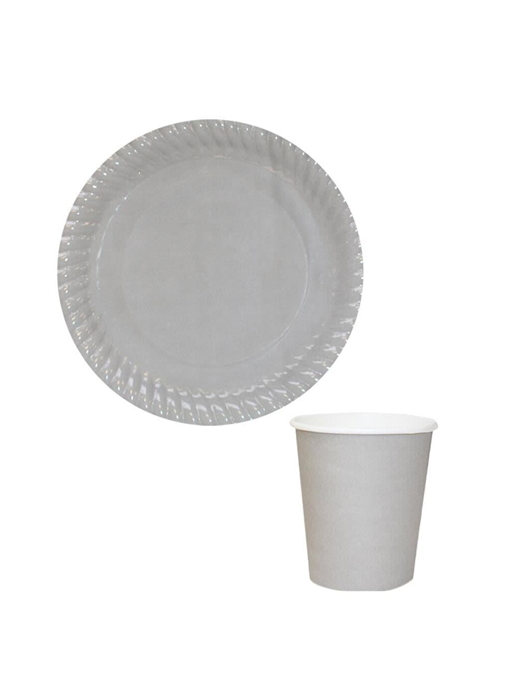 Gri Karton Tabak Bardak Set Gümüş 8'li-1