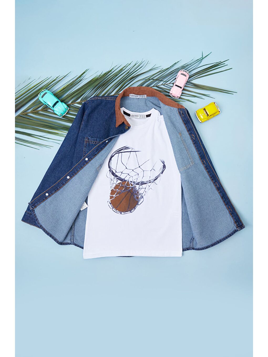 Mavi Kadife Detaylı Düğmeli Erkek Çocuk 2 Li Takım-2