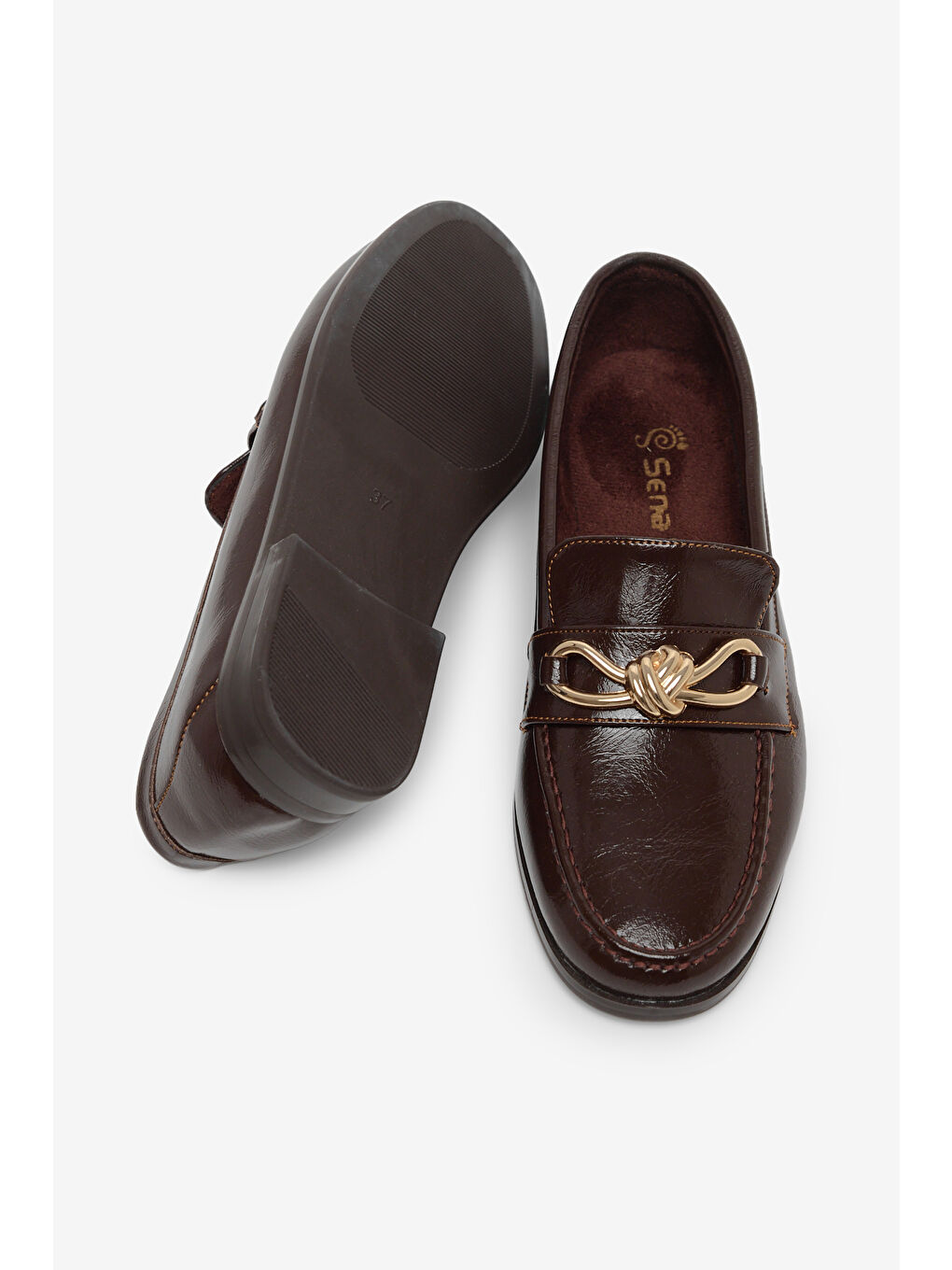 Kahverengi Kadın Kahve Kadın Klasik Loafer Toka Detayl Babet Günlük  Babet-4