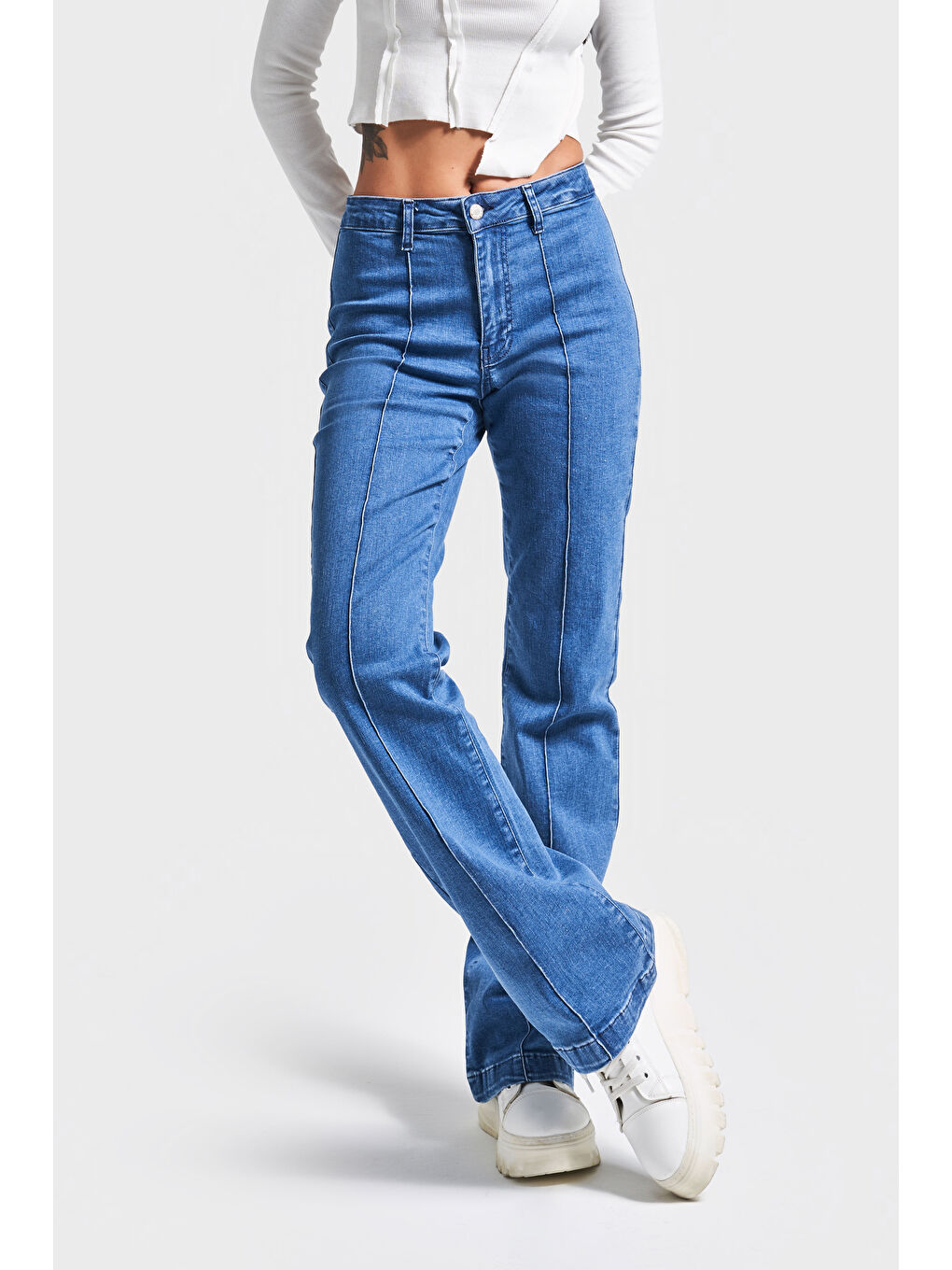 Kadın Mavi Renk 1S5-4 Slim Flare Elastanlı Kumaş Esnek Denim Jean-1