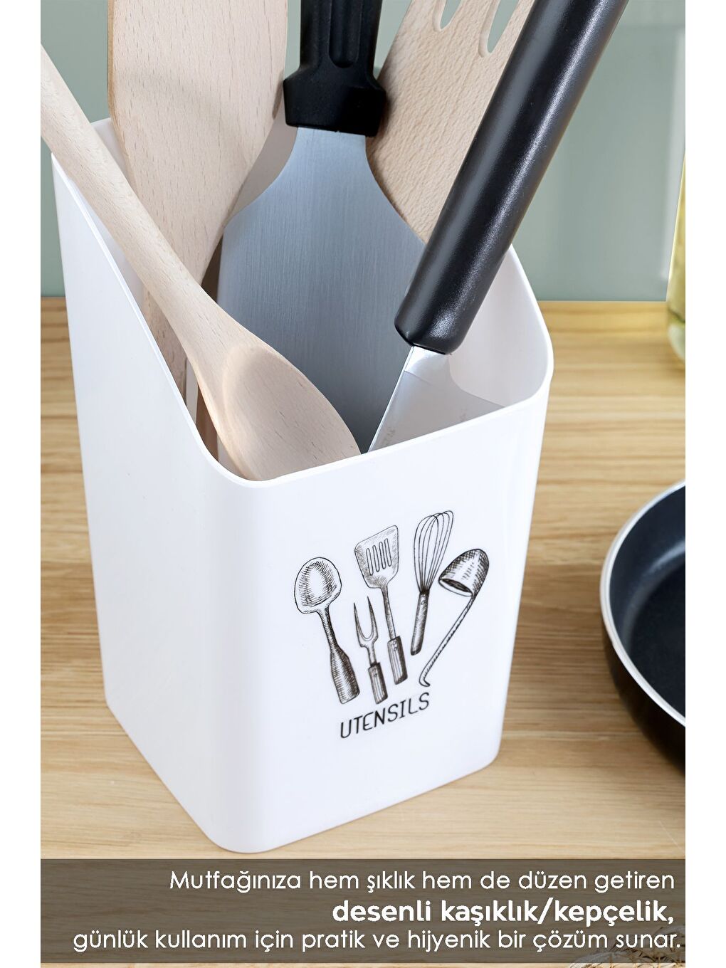 2'li Tezgah Üstü Kaşıklık Mutfak Organizer Düzenleyici Kepçelik Kaşık Bıçak Standı Beyaz-2