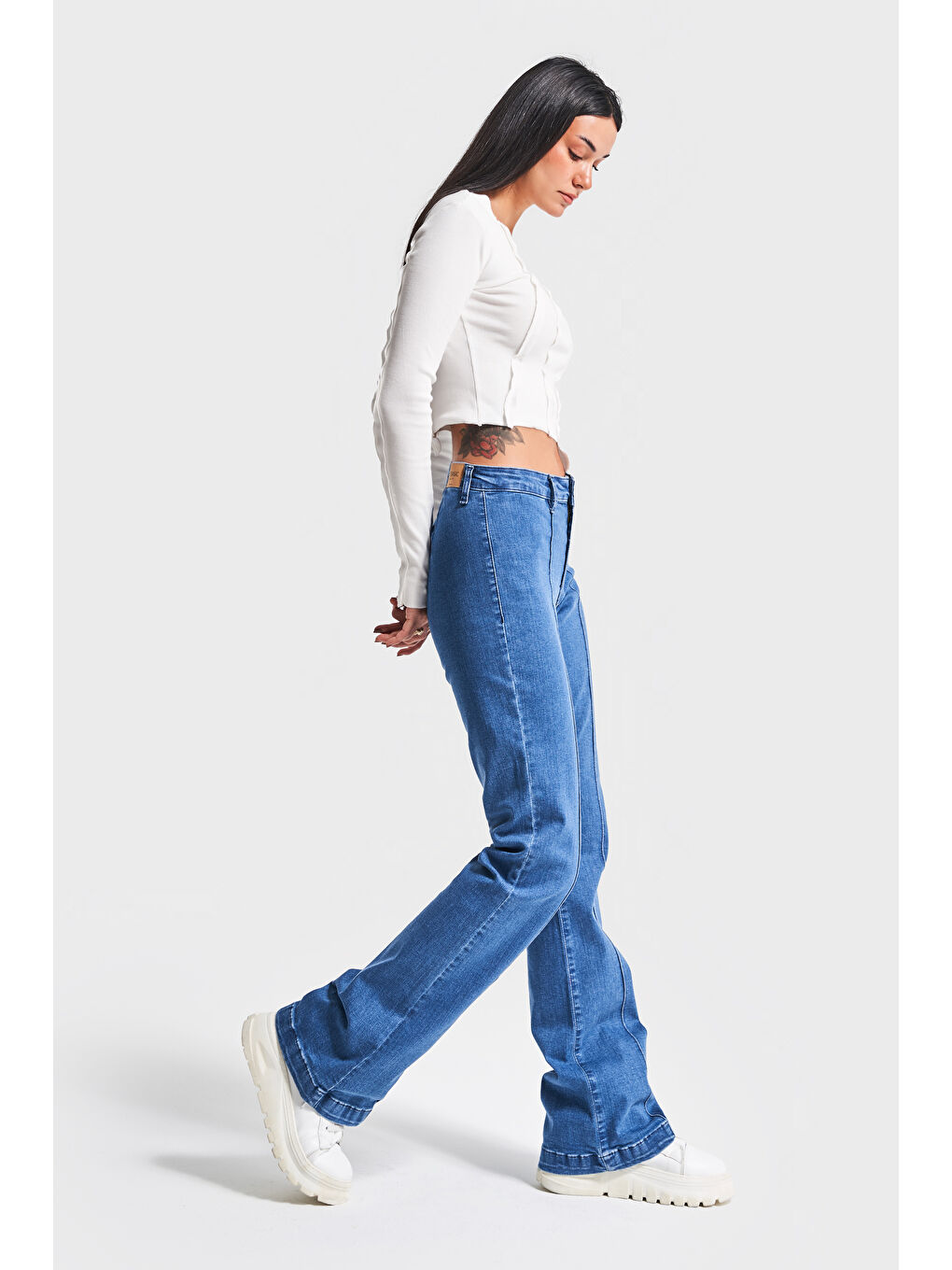 Kadın Mavi Renk 1S5-4 Slim Flare Elastanlı Kumaş Esnek Denim Jean-2