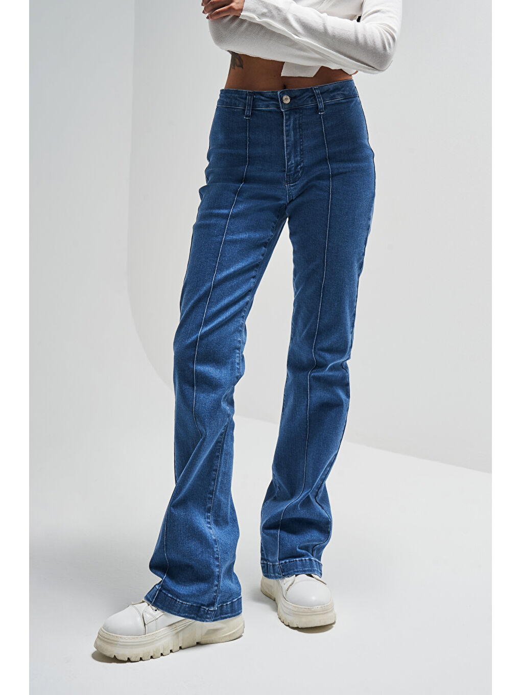 Kadın Mavi Renk 1S5-4 Slim Flare Elastanlı Kumaş Esnek Denim Jean-3