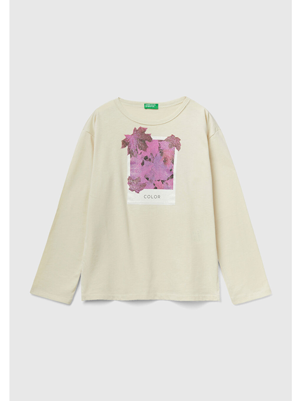 Kız Çocuk Bej Düşük Omuzlu Baskılı Tişört