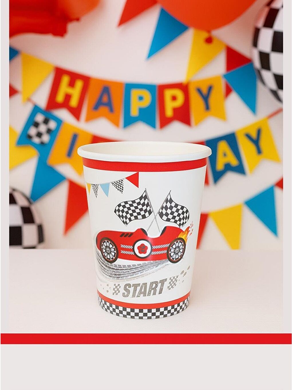 Kırmızı Yarış Arabaları Temalı Bardak Karton Doğum Günü Bardağı 8'li-1