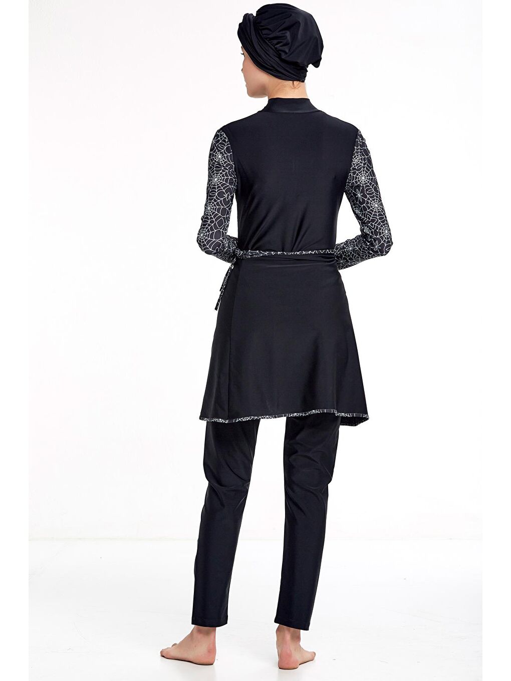 Elastanlı 3'lü Yüzücü Tesettür Mayo 4358 Siyah-2