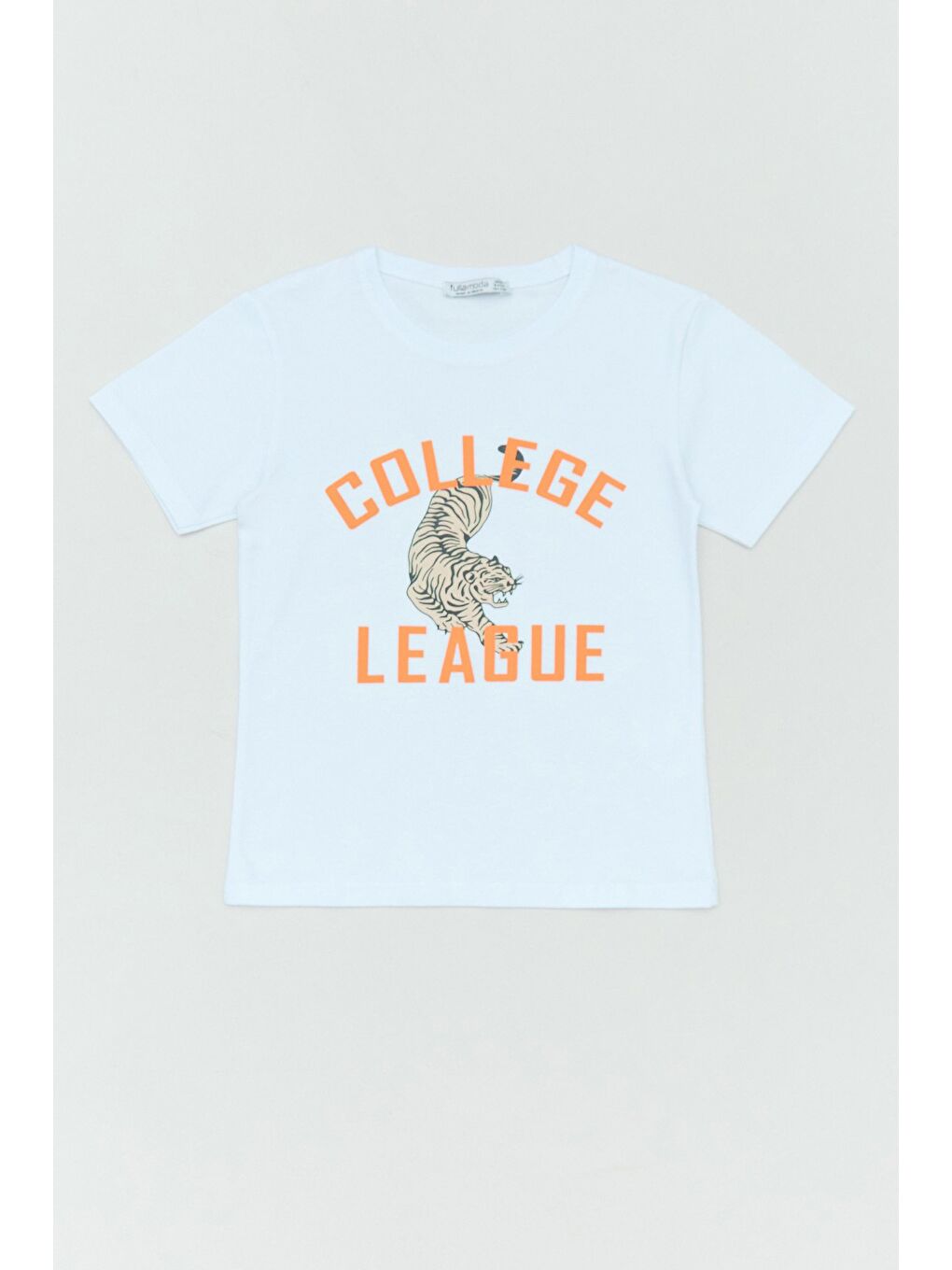 Beyaz College Ve Kaplan Baskılı Erkek Çocuk Tişört