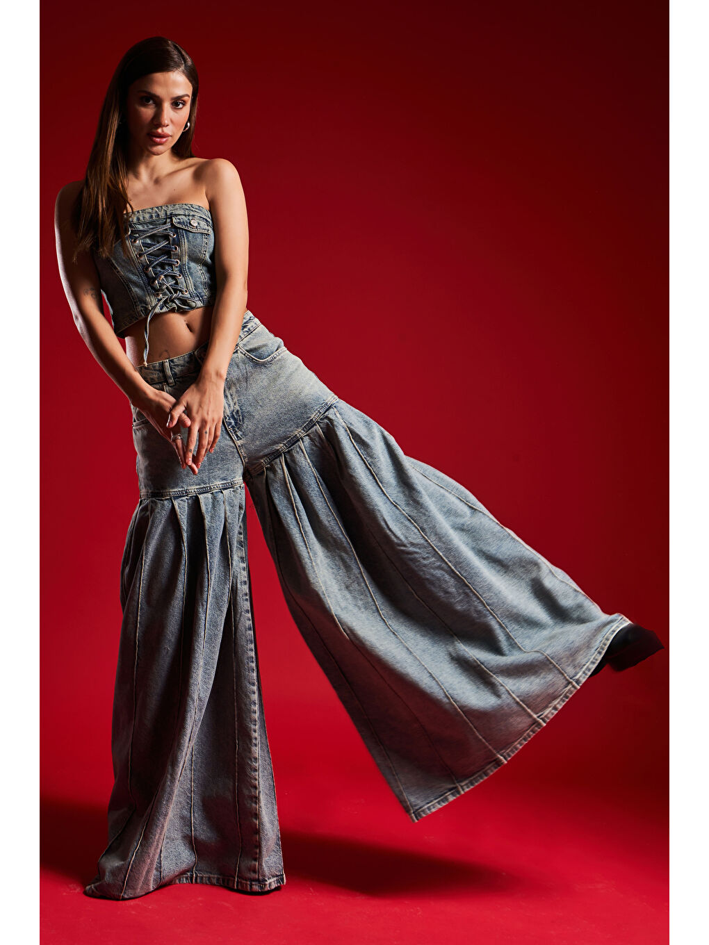 Mavi Kadın T.Kot Rengi 3S5-75 Bağcık Detaylı %100 Pamuk Tasarım Denim Büstiyer-3