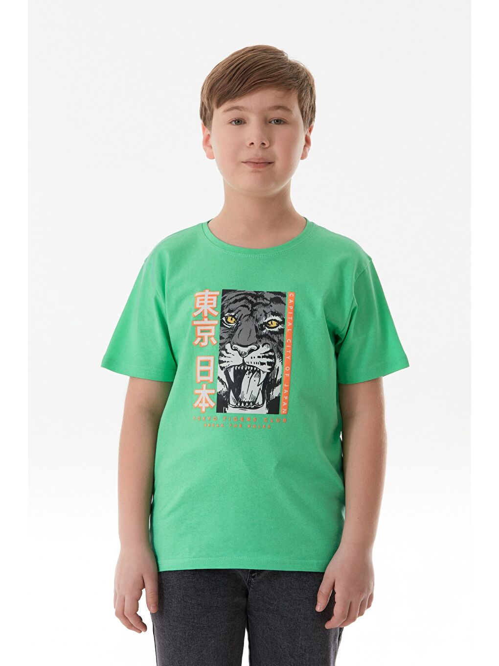 Yeşil Kaplan Baskılı Erkek Çocuk Tişört