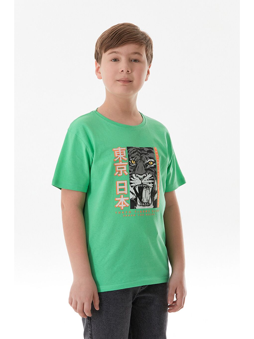 Yeşil Kaplan Baskılı Erkek Çocuk Tişört-1