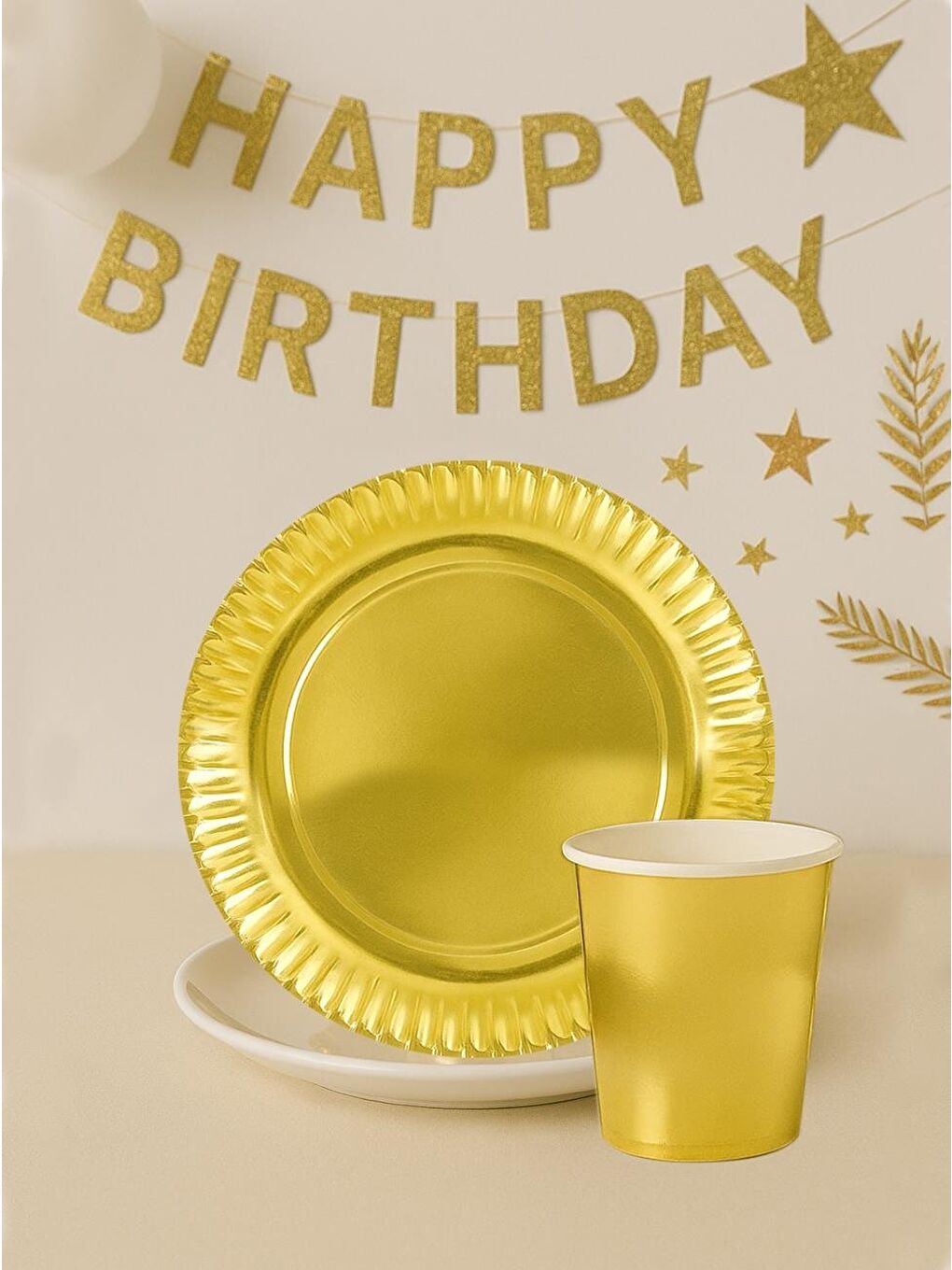Sarı Karton Tabak Bardak Set Altın 8'li
