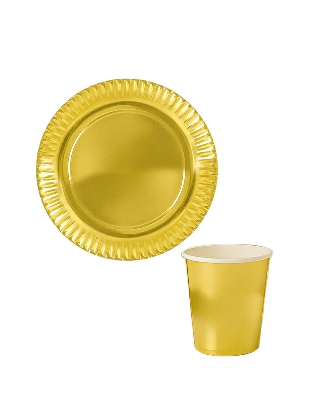 Sarı Karton Tabak Bardak Set Altın 8'li-1