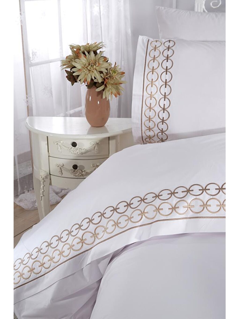 Ekru Vinda Nakışlı 6 Parça Nevresim Takımı Krem-3