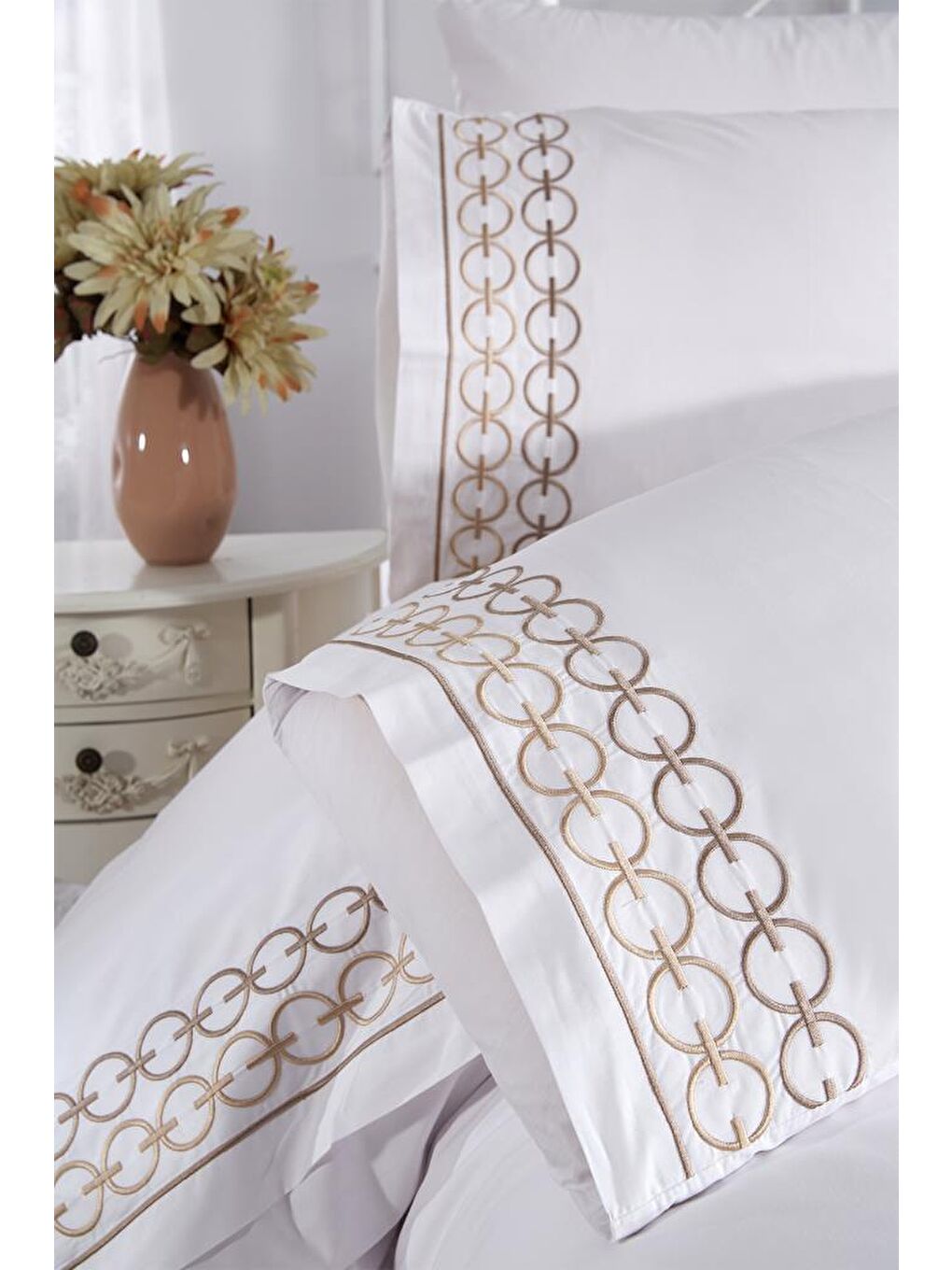 Ekru Vinda Nakışlı 6 Parça Nevresim Takımı Krem-4