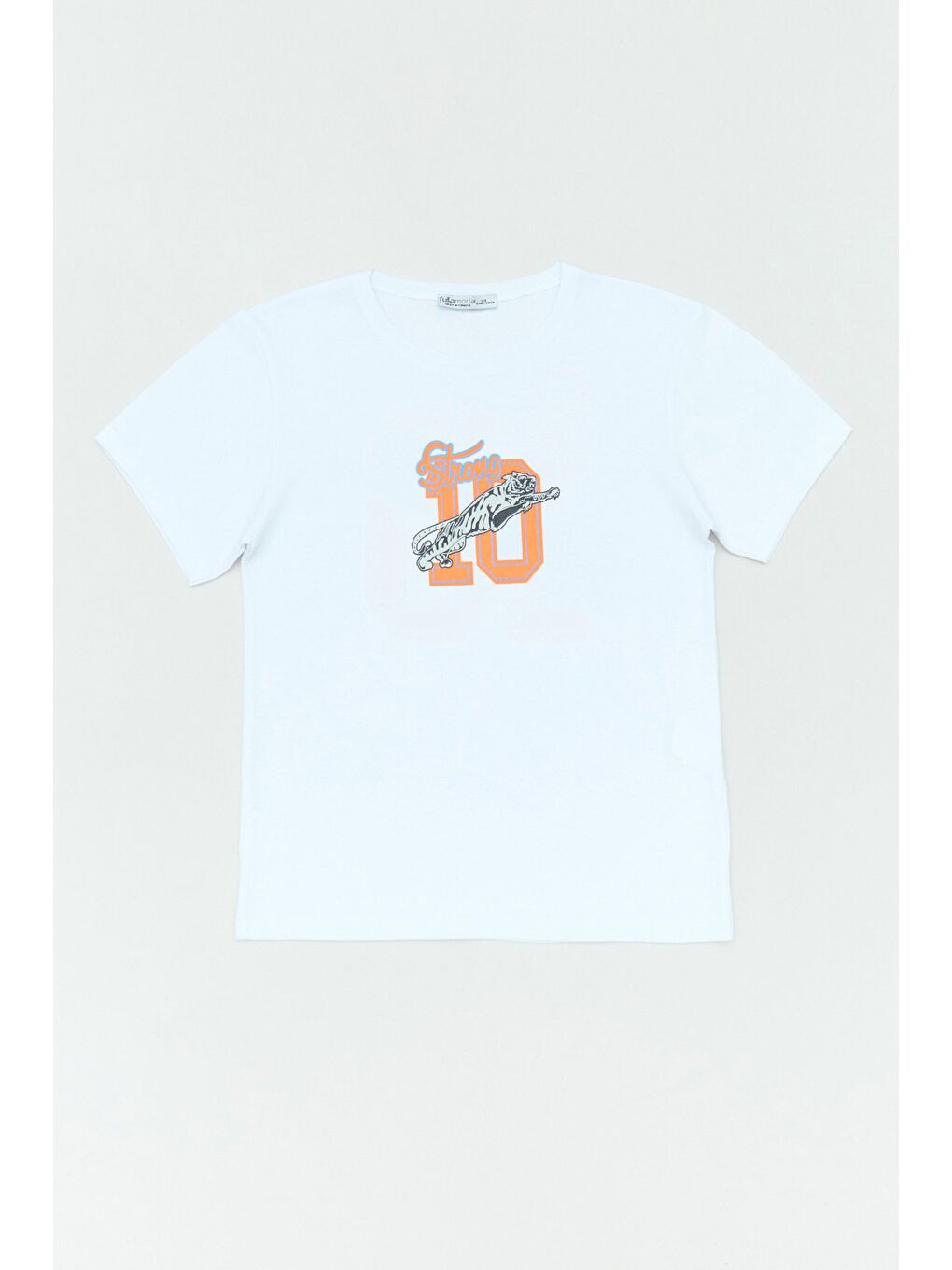 Beyaz %100 Pamuk Kaplan Baskılı Bisiklet Yaka Erkek Çocuk Tişört