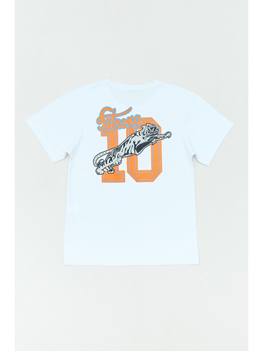 Beyaz %100 Pamuk Kaplan Baskılı Bisiklet Yaka Erkek Çocuk Tişört-1