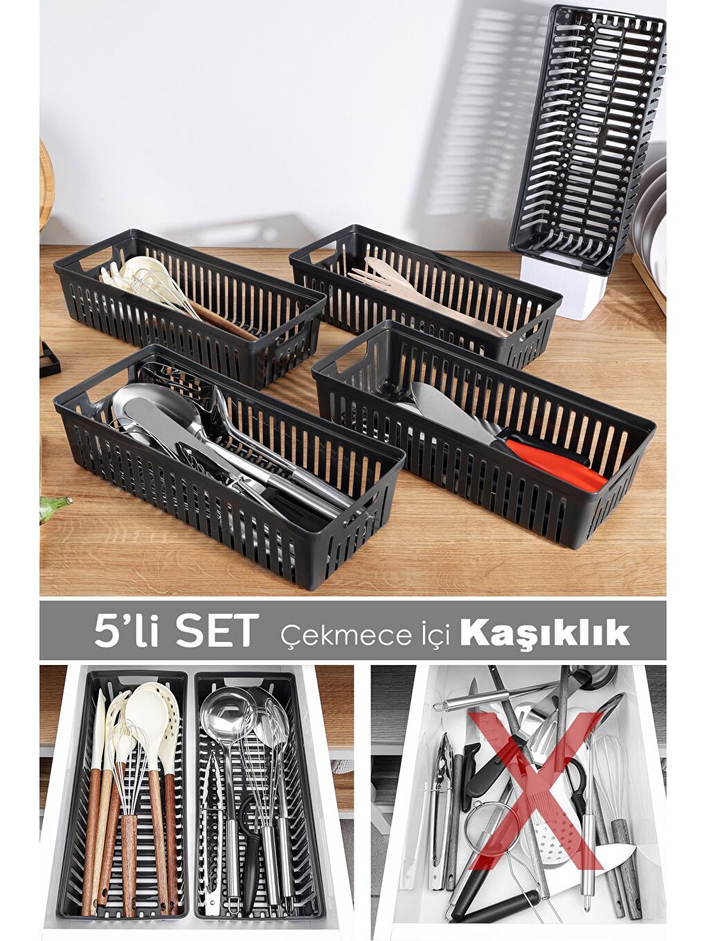 Siyah 5'li Modüler Kaşıklık Seti