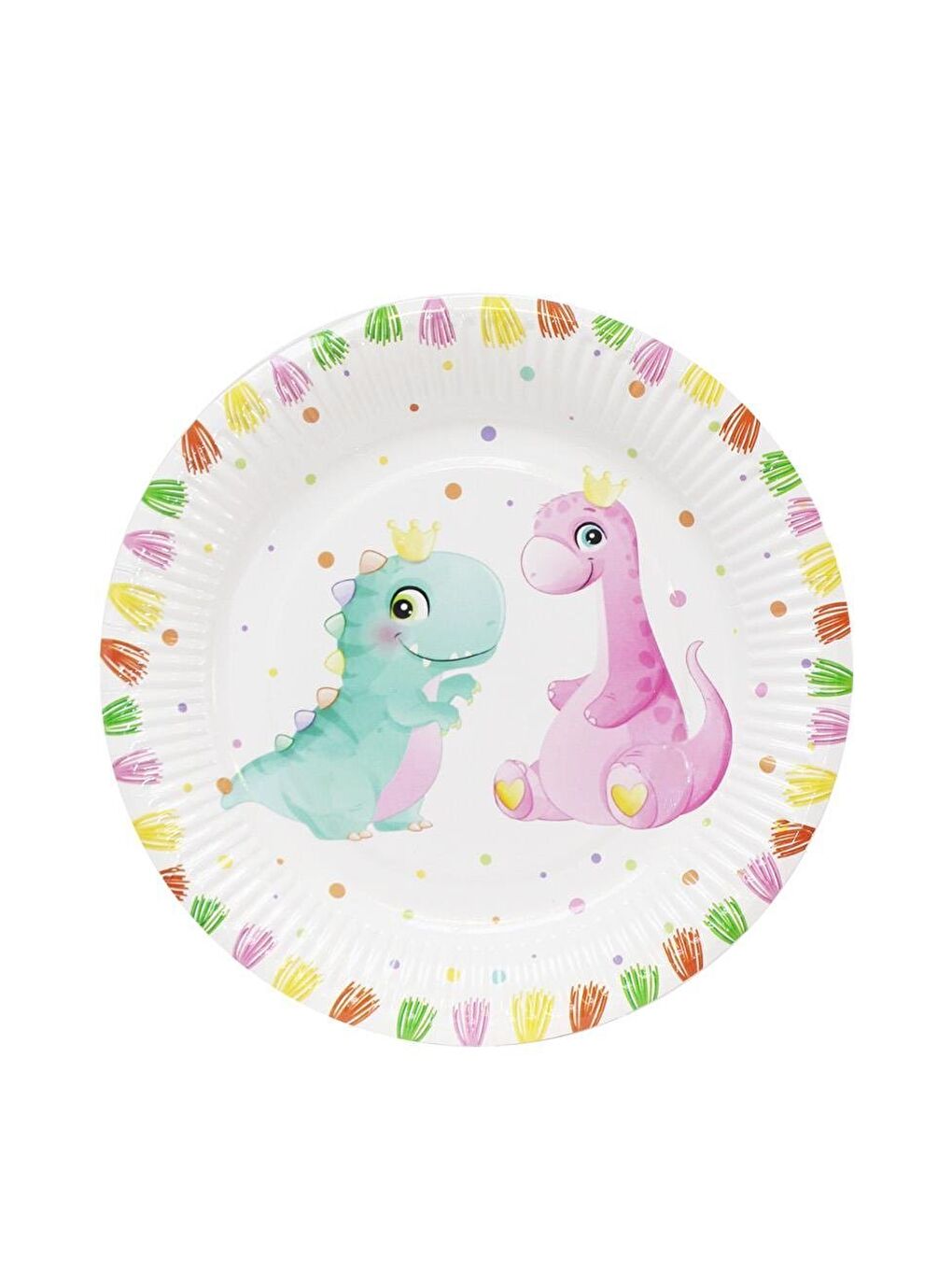 Beyaz Sevimli Dinozor Temalı Tabak Karton Doğum Günü Tabağı 8'li-1