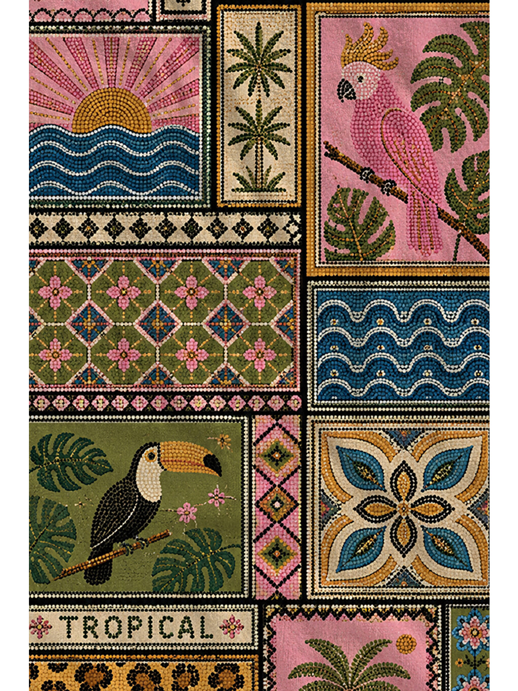 Mavi Bohem Patchwork Palmiye Güneş Ve Dalga Desenli 70x150 Plaj Havlusu - Dijital Baskılı Banyo Havlusu-1