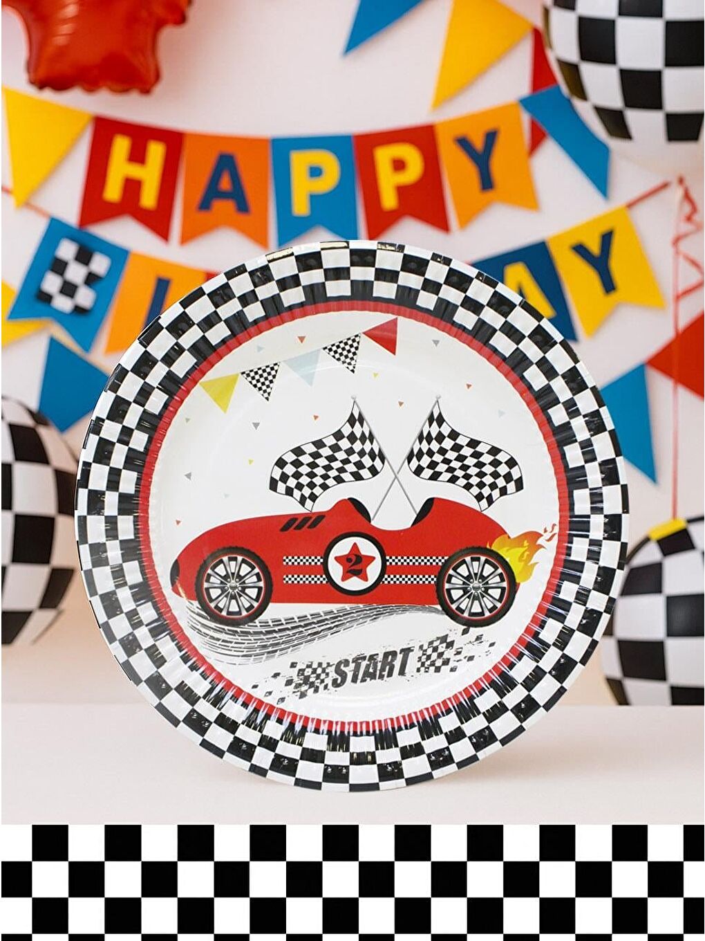 Kırmızı Yarış Arabaları Temalı Tabak Karton Doğum Günü Tabağı 8'li-3