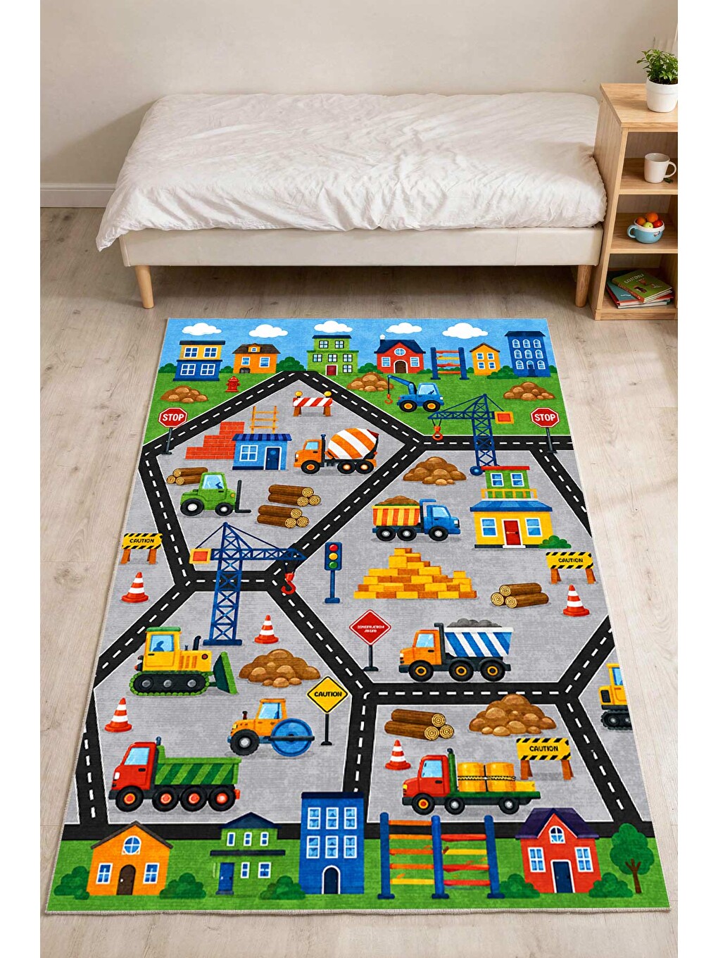 Gri Modern Çocuk Halısı Kaymaz Tabanlı Makinede Yıkanabilir Çocuk Odası Halısı-2
