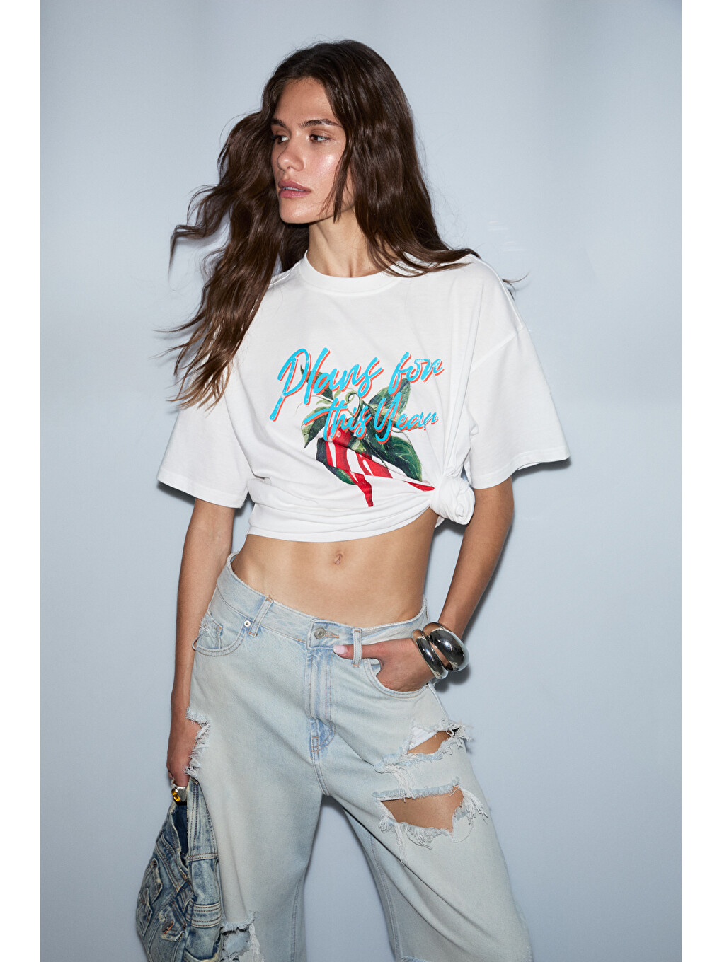 Cassıane Kadın Bisiklet Yaka Kısa Kollu Ön Ve Arka Baskılı Regular Beyaz T-shirt