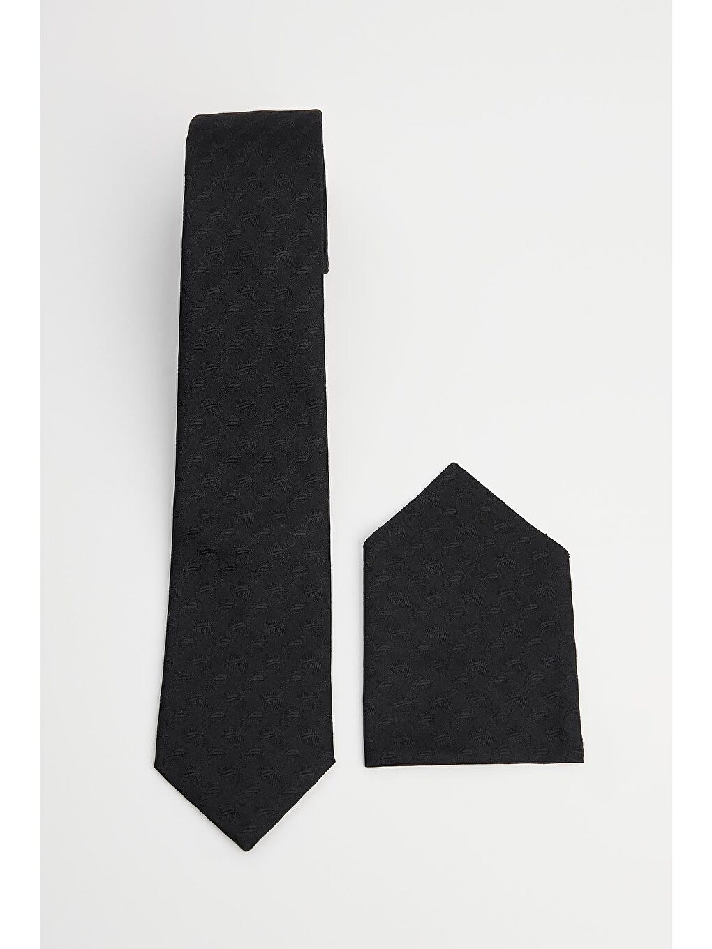 Siyah Klasik Cep Mendilli Desenli Kravat-1