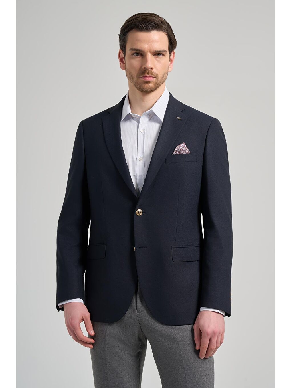 Lacivert Düz Bez Ayağı Mono Yaka Tam Astar Esnek 6 Drop Comfort Fit Ceket 1002245902